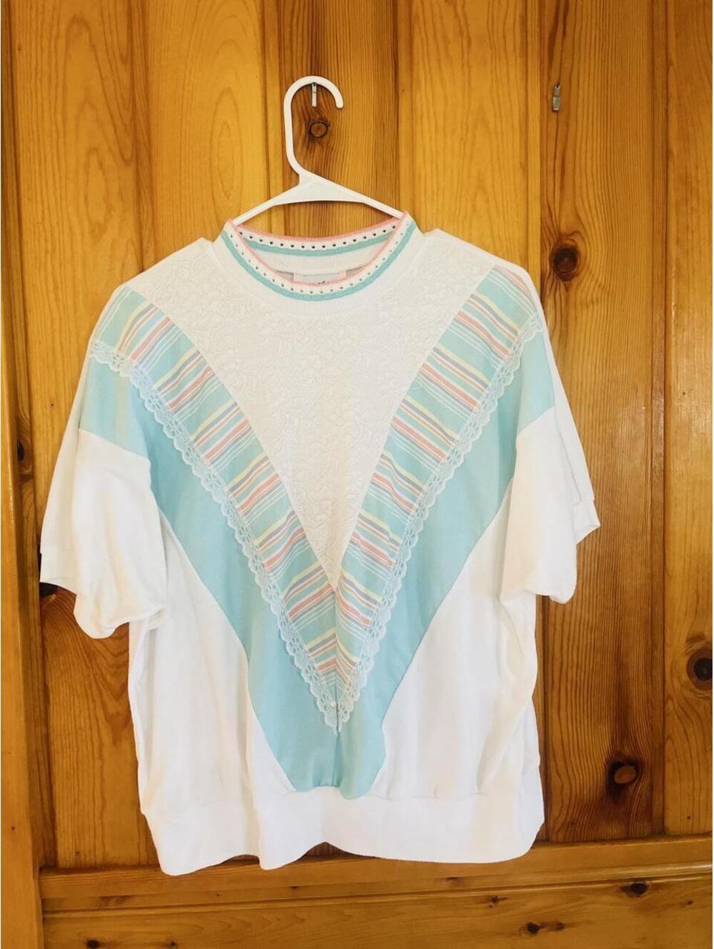 80s/90s Act 111  Lace Crochet, Teal Panels & Striped Details in a Batwing Style!